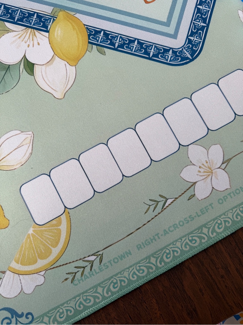 Mahjong Set - Blue and White with green/lemon Tiles, Mat, Wooden Racks - Picture 10 of 16
